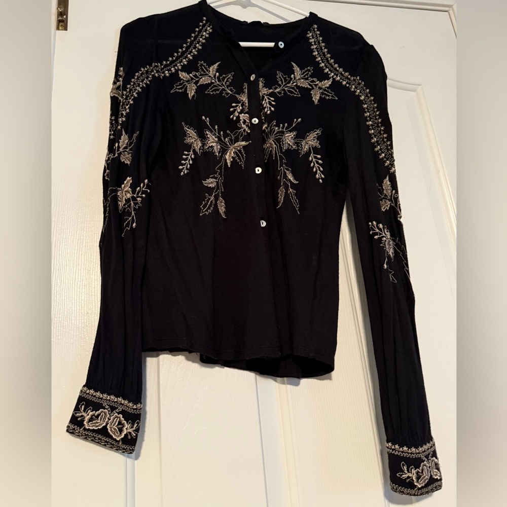 Lucky Brand Black and Gold Embellished Blouse